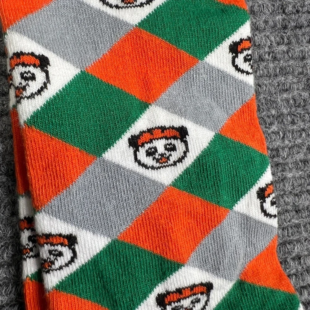 Ridepanda Sock Club Argyle Panda Crew Socks Orange Green Grey Made in USA NEW